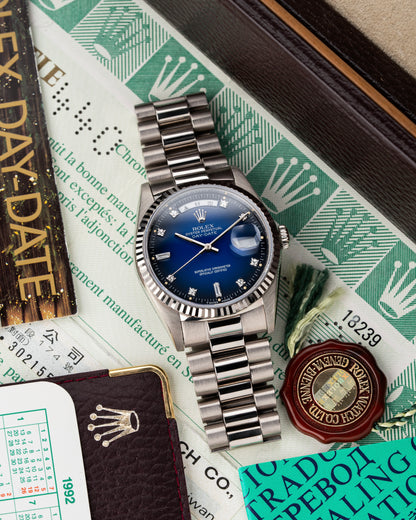 Rolex Day-Date 36mm ‘Mandarin’ Blue Vignette Dial - Ref. 18239