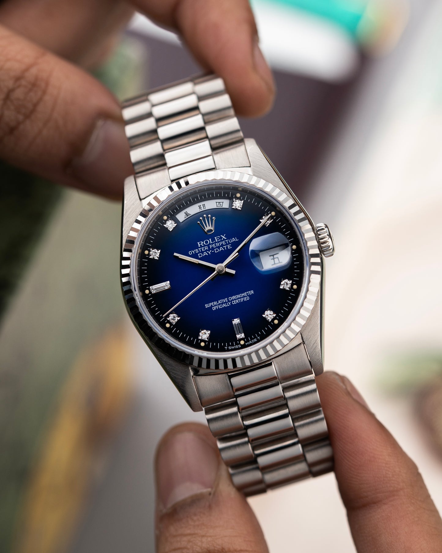 Rolex Day-Date 36mm ‘Mandarin’ Blue Vignette Dial - Ref. 18239