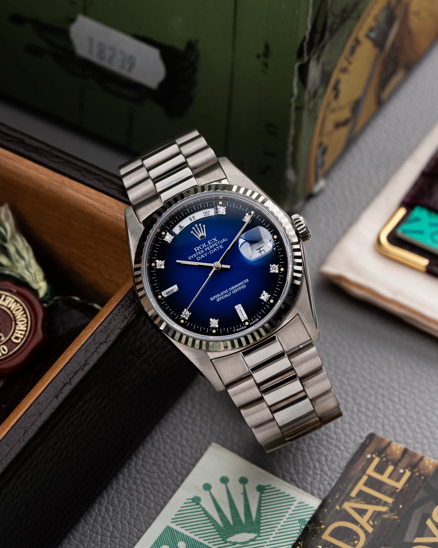 Rolex Day-Date 36mm ‘Mandarin’ Blue Vignette Dial - Ref. 18239