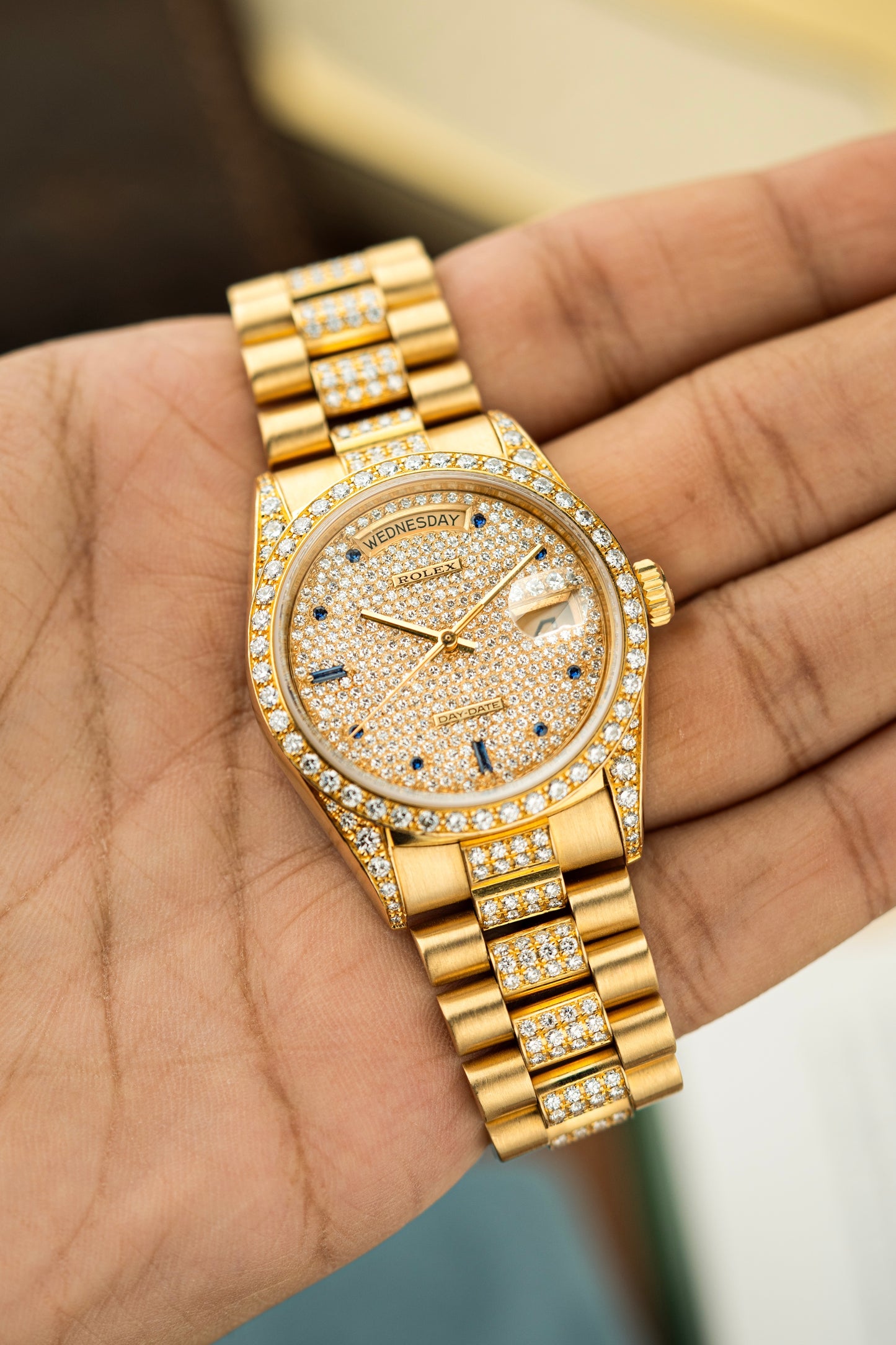 Rolex Day-Date 36mm Diamonds Pavé Sapphire - Ref. 18138