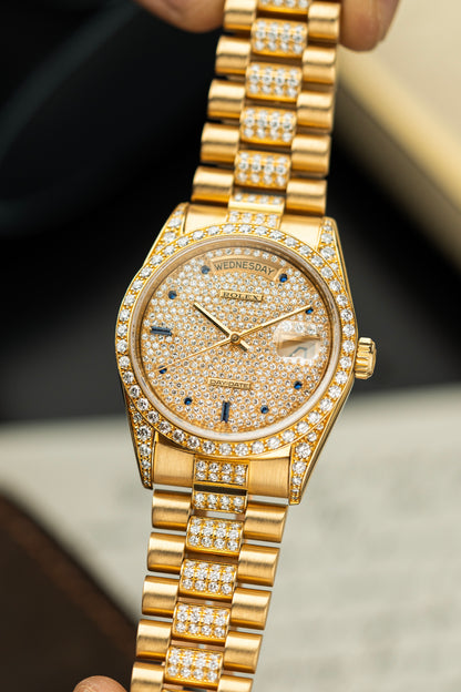 Rolex Day-Date 36mm Diamonds Pavé Sapphire - Ref. 18138