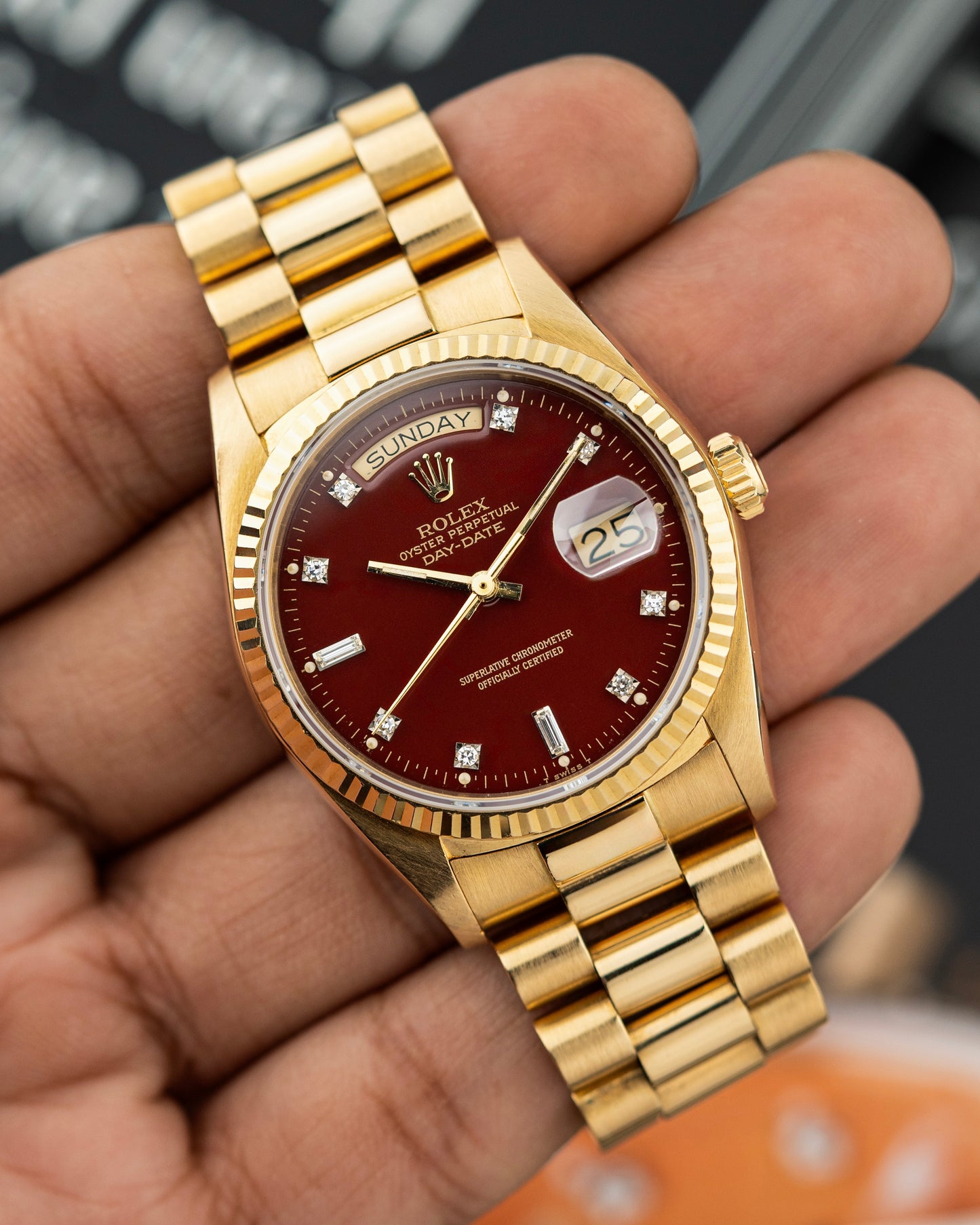 Rolex Day-Date 36mm Stella Oxblood Dial - Ref. 18038